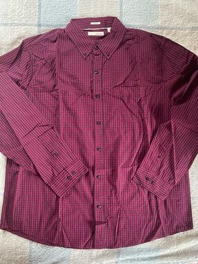 Men's Button-Down Check Shirt in Burgundy NWOT